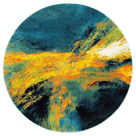Safavieh 6 ft. 7 in. x 6 ft. 7 in. Galaxy Power Loomed Round Area Rug; Blue & Yellow GAL117L-7R